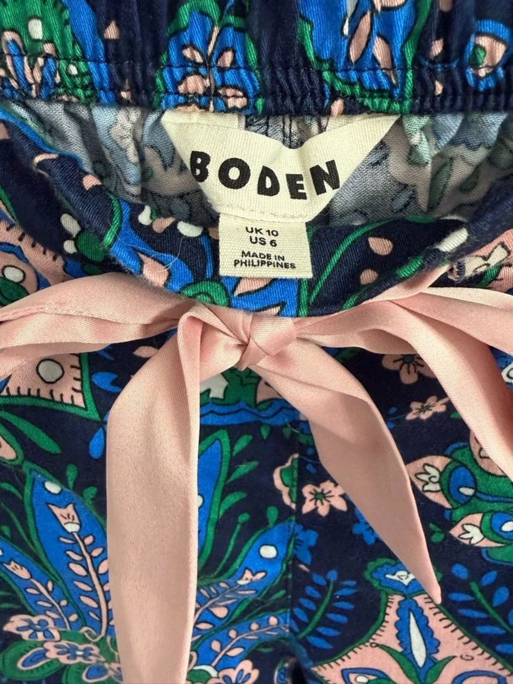 Boden Navy Floral Paisley Pajama Set with Pink Trim - Picture 3 of 6
